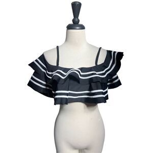Cold Shoulder Black and White Ruffled Swimsuit Bikini Top Size Medium